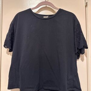 Anthropologie Black Eyelet Short Sleeve Top